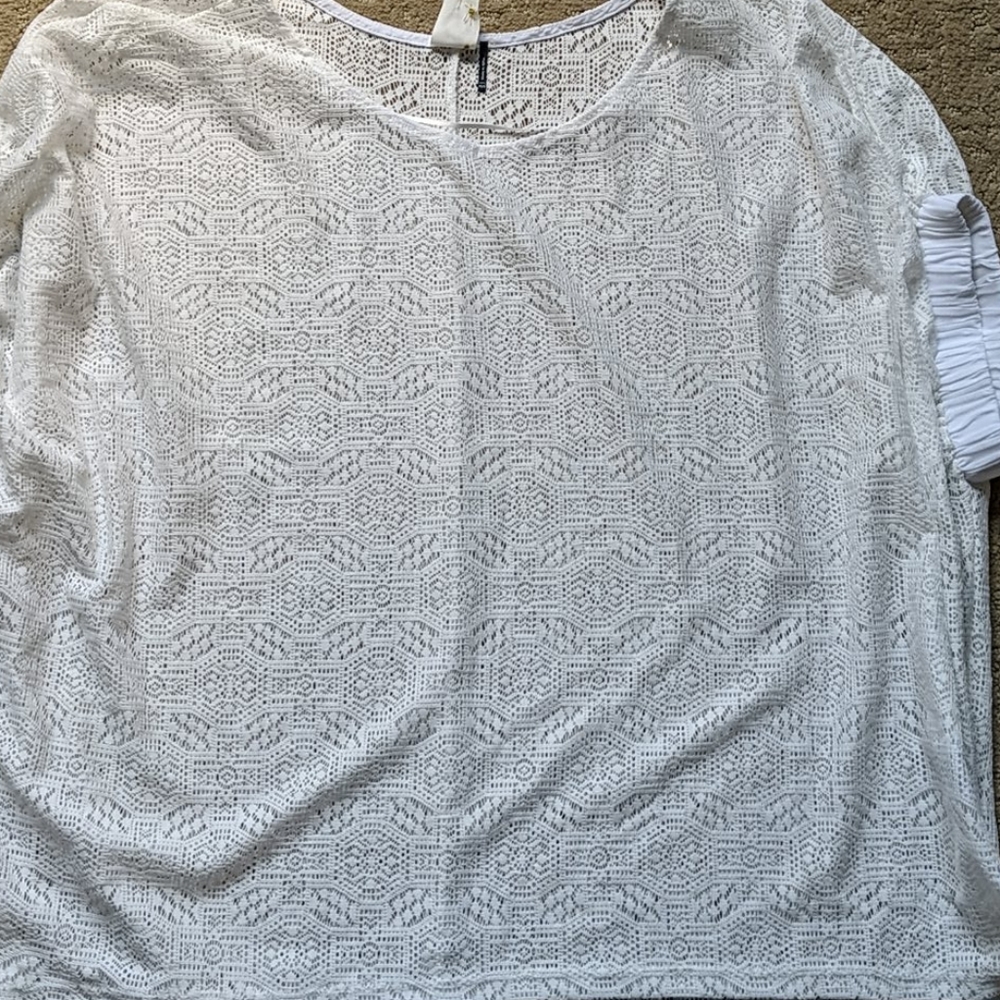 Anthropologie patterned blouse mesh top sz xs/s